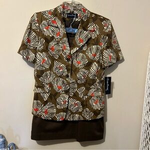 NWT Evan Picone Suit Women’s 12 Brown Floral 2 Piece Professional Business New